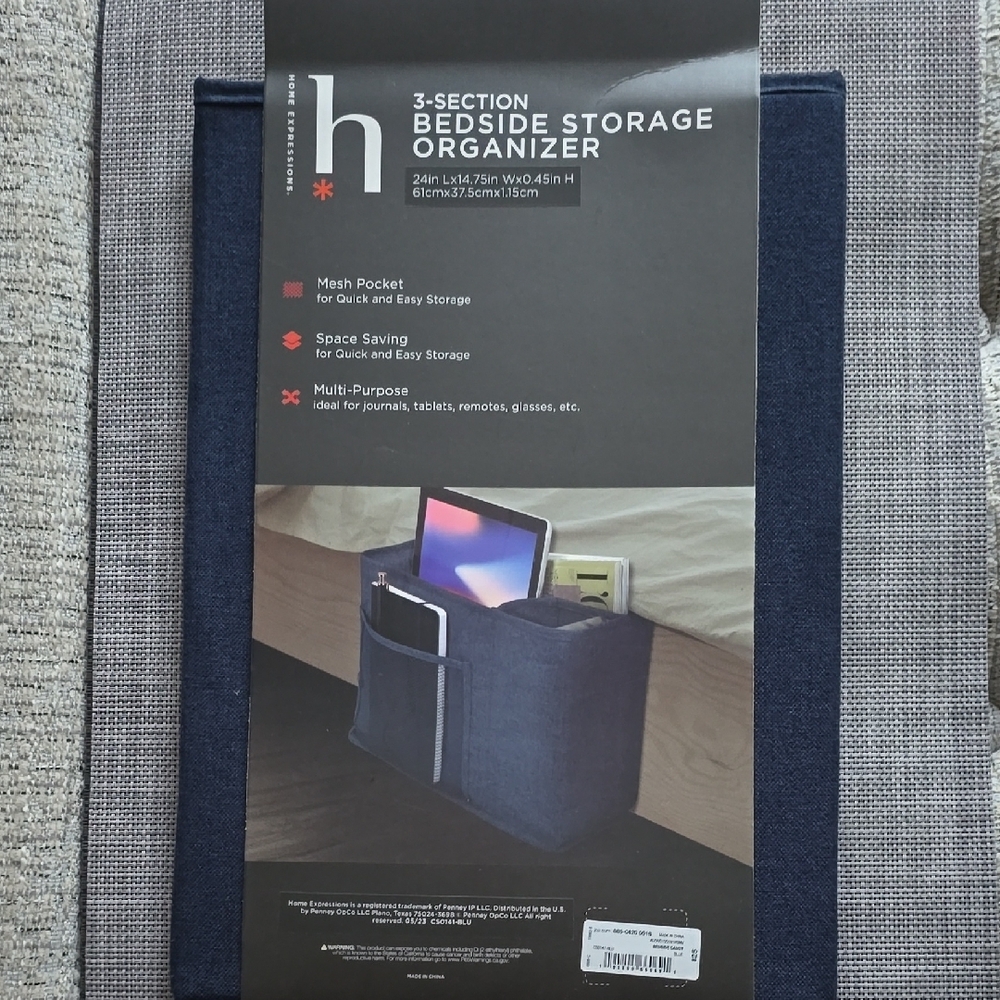 HOME EXPRESSIONS 3-Section Bedside Storage Organizer - Navy